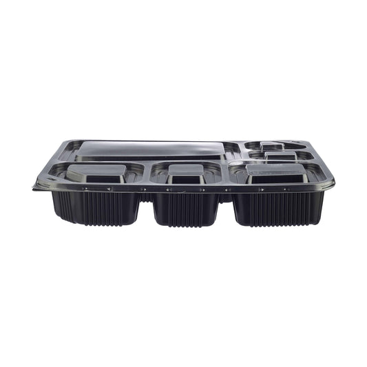 150 Pieces Black Base Rectangular 6-Compartment Container With Lids