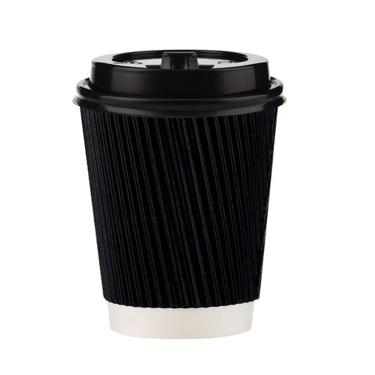 500 Pieces 8 Oz Black Ripple Paper Cups